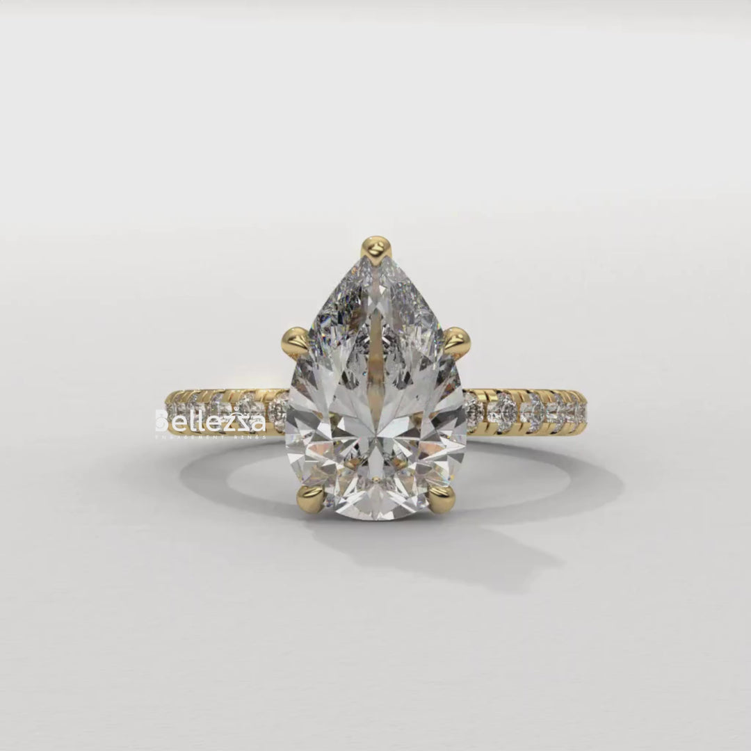 1.50-2.50CT Pear Cut Lab Grown Diamond Pave Setting Engagement Ring