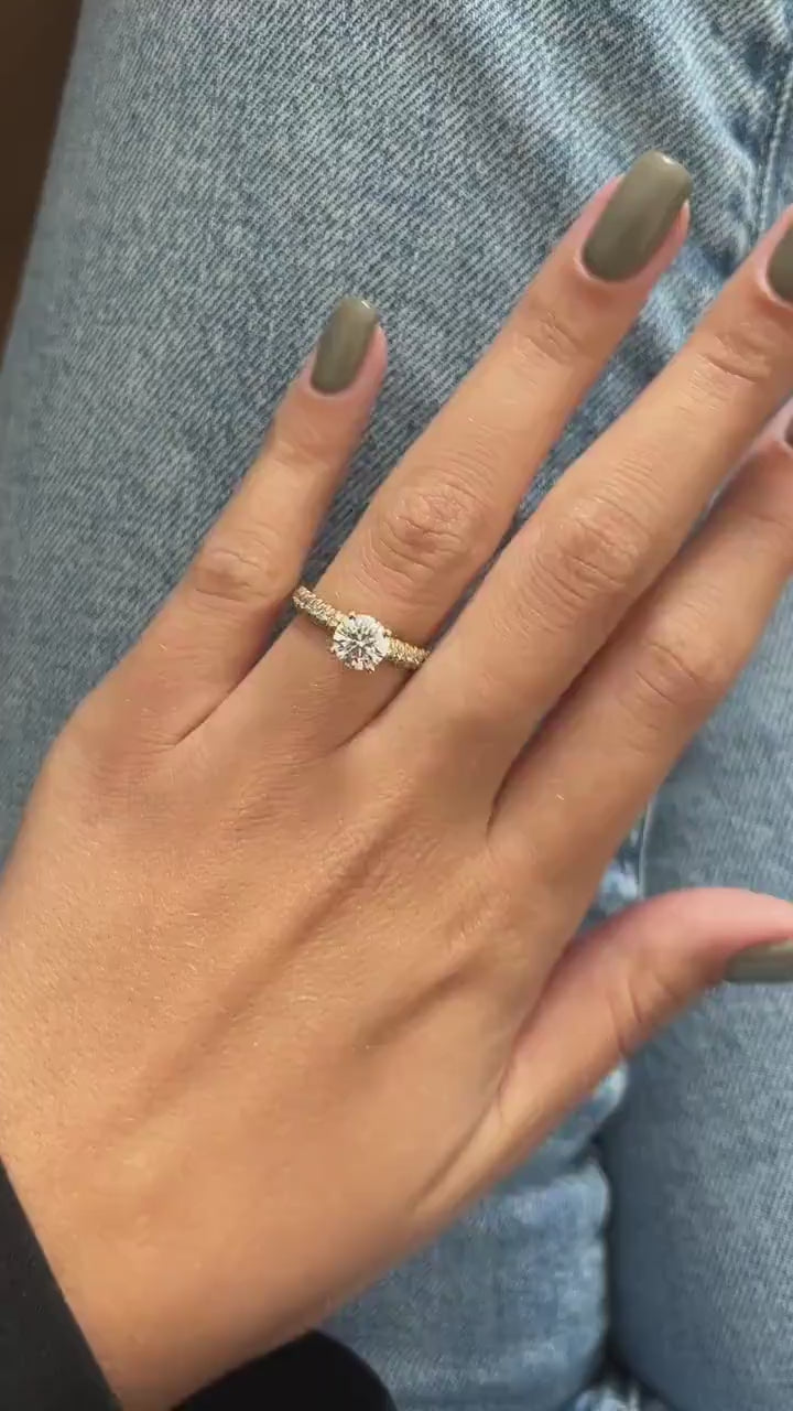 1.0 CT Round Cut Solitaire Pave Moissanite Engagement Ring