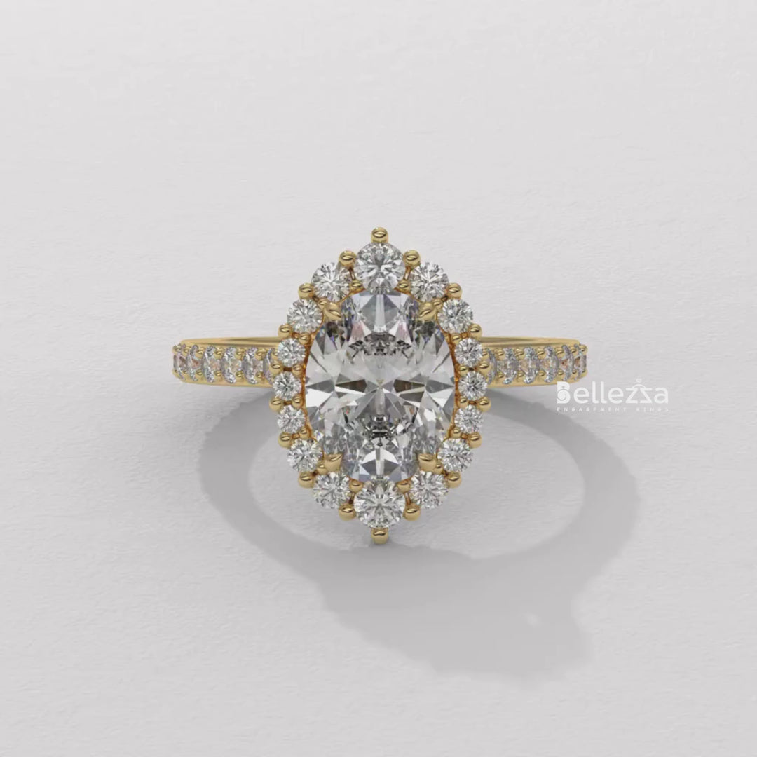 1.50-2.50CT Oval Cut Lab Grown Diamond Cluster Setting Engagement Ring