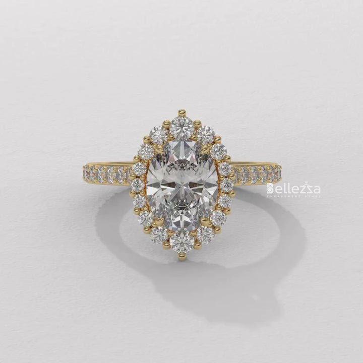 1.50-2.50CT Oval Cut Lab Grown Diamond Cluster Setting Engagement Ring