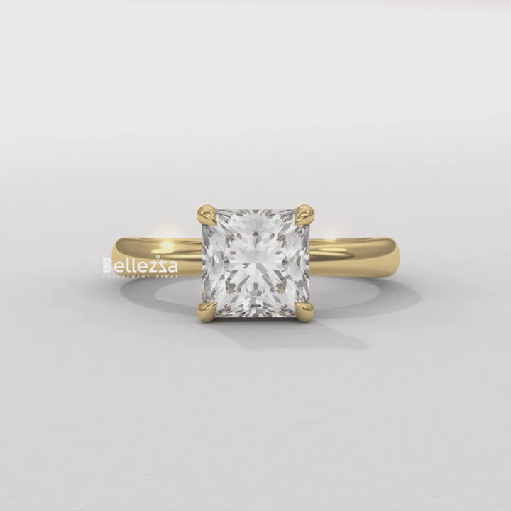 1.0-2.0CT Princess Cut CVD Diamond Hidden Halo Engagement Ring