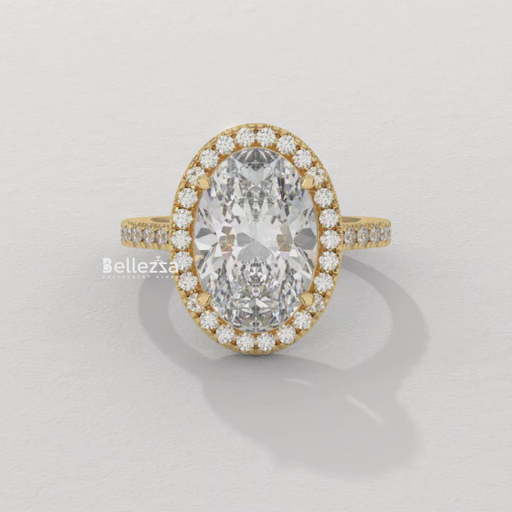 3.0-3.50CT Oval Cut CVD Diamond Halo Pave Setting Engagement Ring