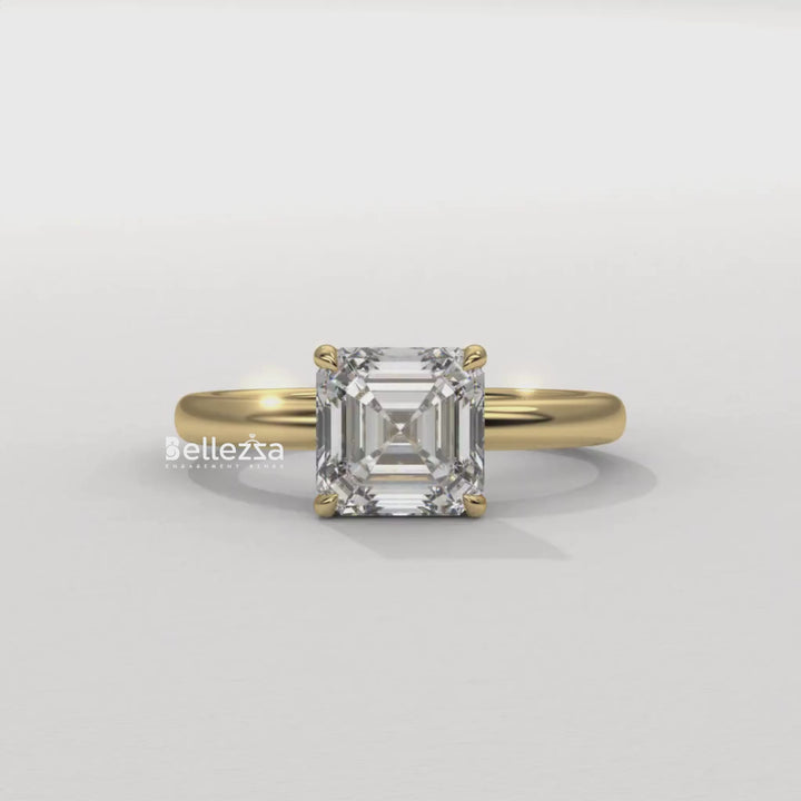 1.50-2.50CT Asscher Cut Diamond Hidden Halo Lab Grown Engagement Ring