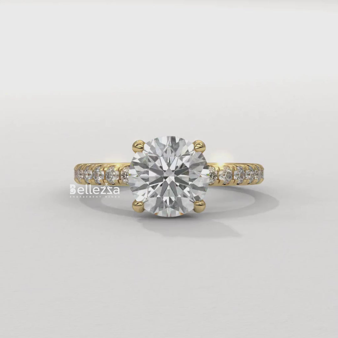 1.50-2.50CT Round Cut Lab Grown Diamond Pave Setting Engagement Ring