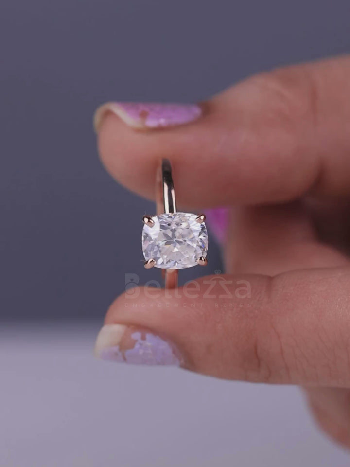 1.0CT Cushion Cut Diamond Hidden Halo Moissanite Engagement Ring