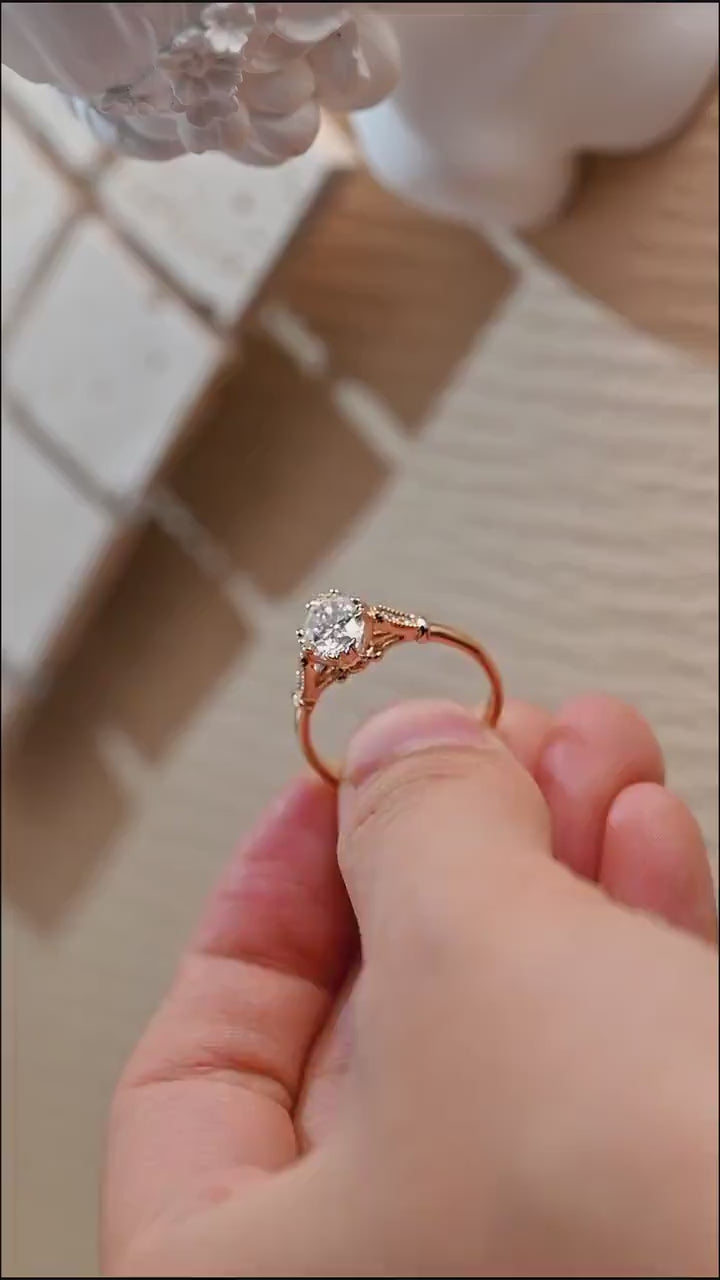 1.0CT Oval Cut Vintage Cluster Moissanite Engagement Ring