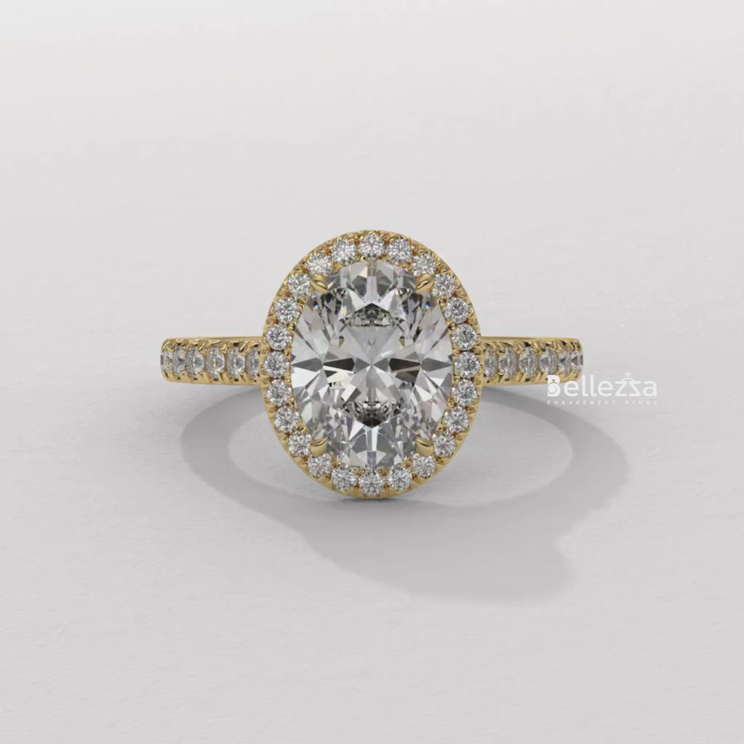 1.50-2.50CT Oval Cut CVD Diamond Halo Pave Setting Engagement Ring