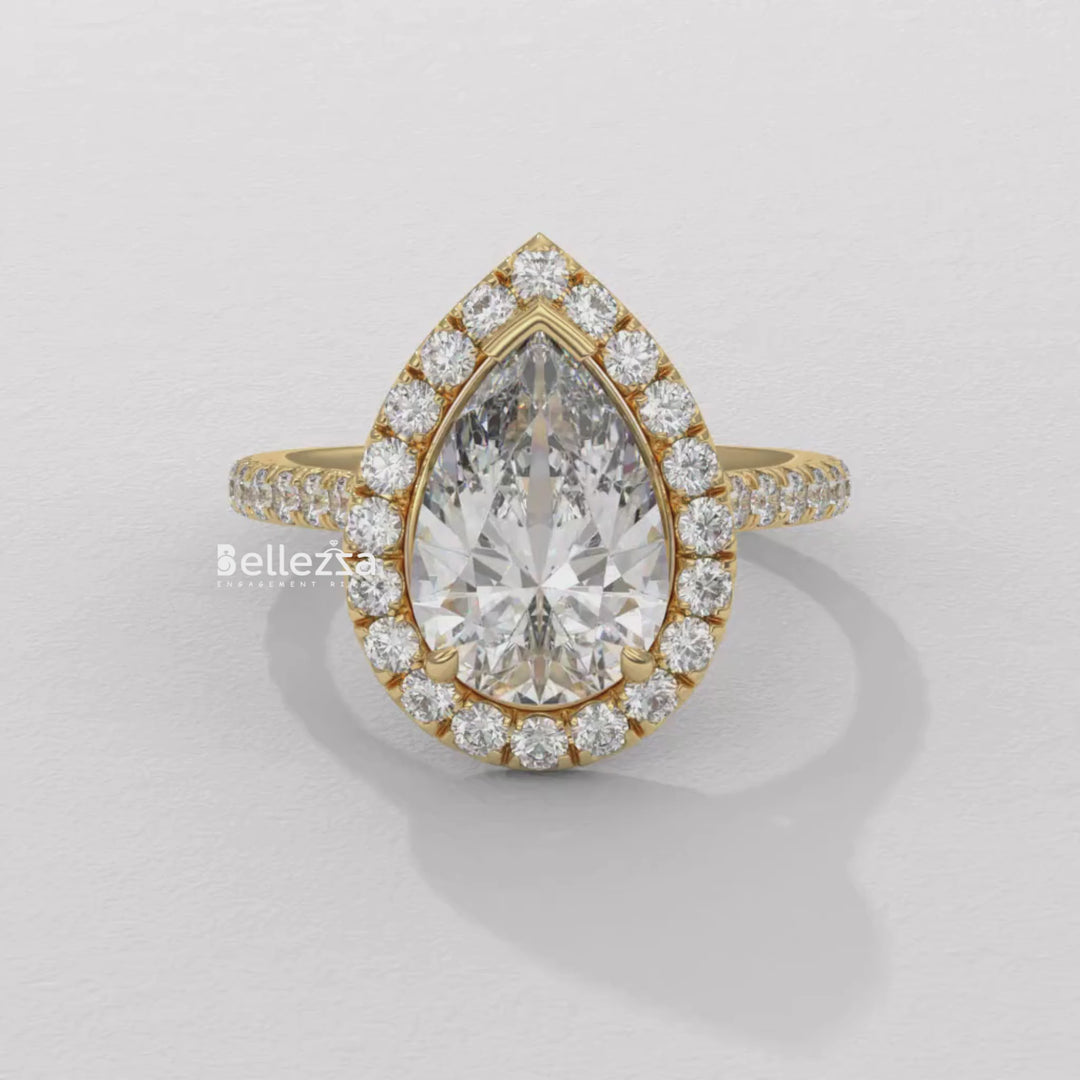2.0-3.0CT Pear Cut Diamond Halo Pave Setting Lab Grown Engagement Ring