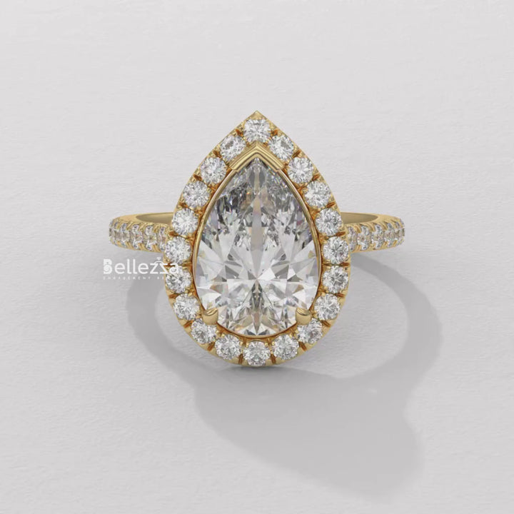 2.0-3.0CT Pear Cut Diamond Halo Pave Setting Lab Grown Engagement Ring