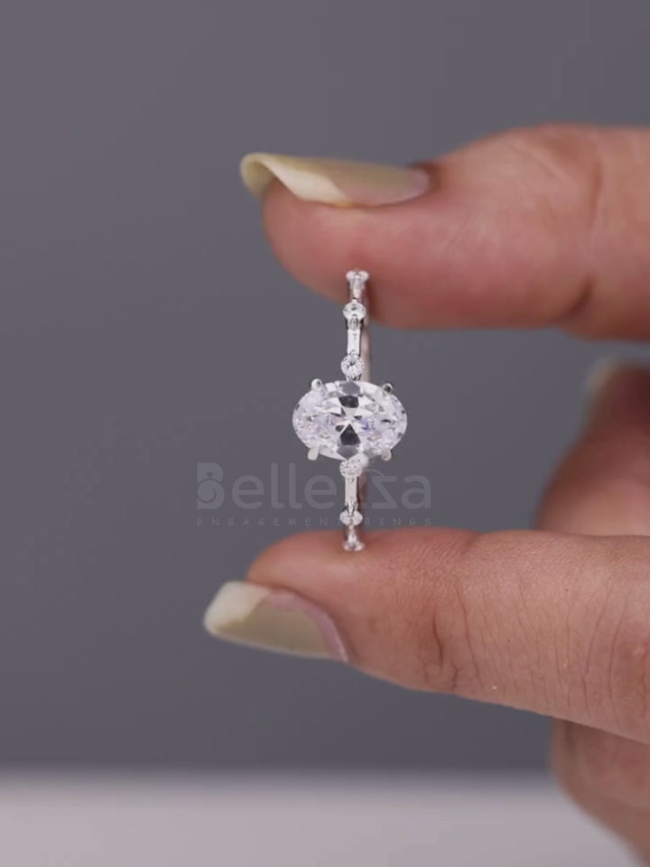 2.0CT Oval Cut Petite Pave Setting Moissanite Engagement Ring
