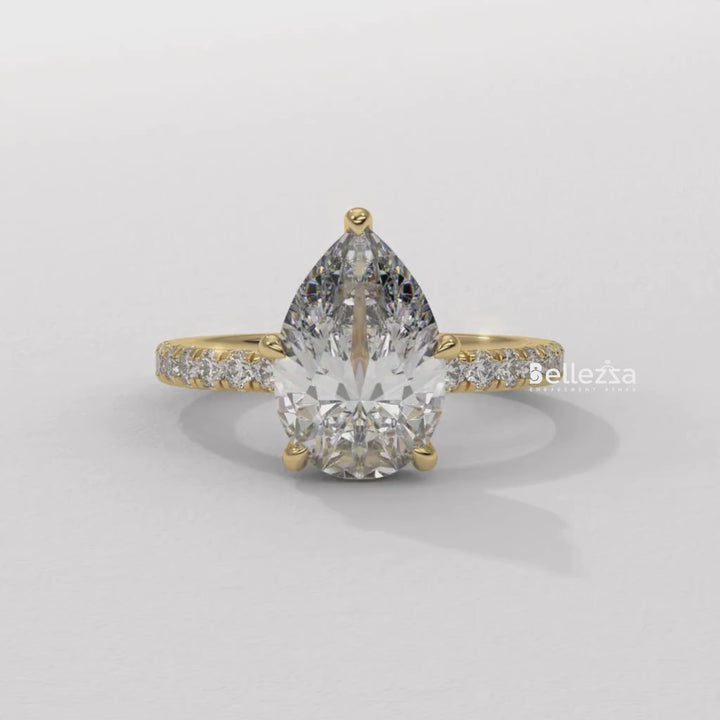 1.50-2.50CT Pear Cut Diamond Pave Setting Lab Grown Engagement Ring