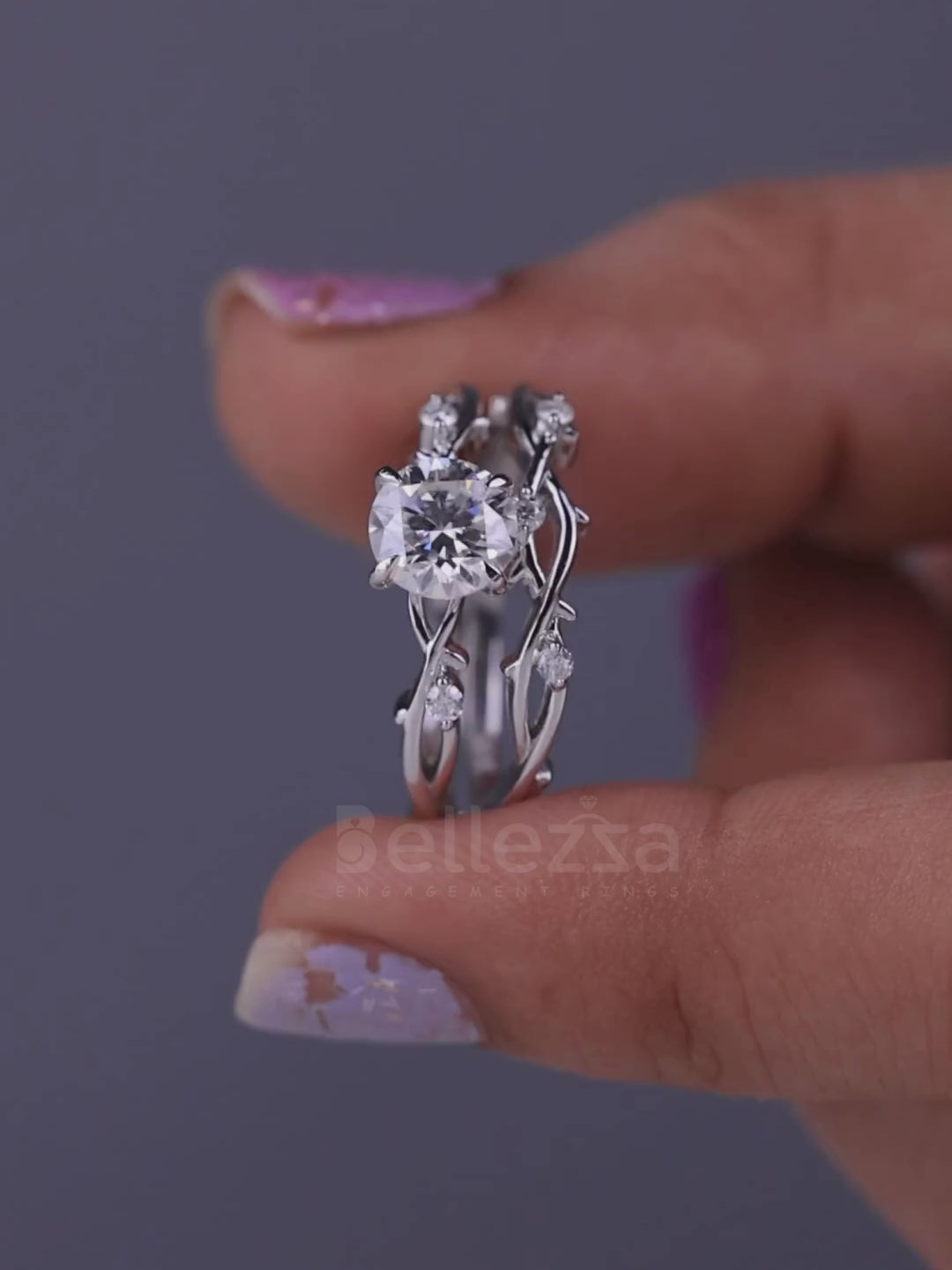 1.0CT Round Cut Diamond Nature Inspired Bridal Ring Set