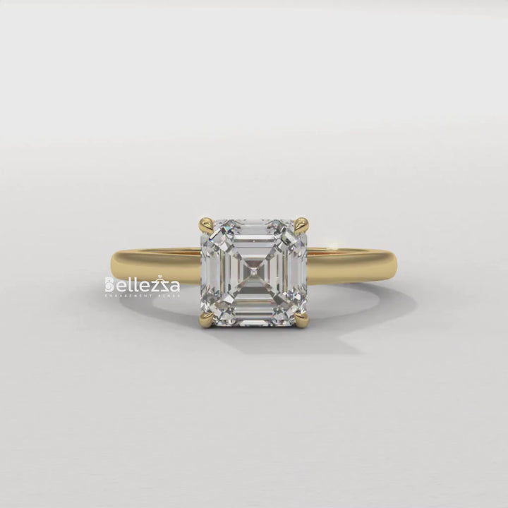 1.50-2.50CT Asscher Cut CVD Diamond Hidden Halo Setting Engagement Ring