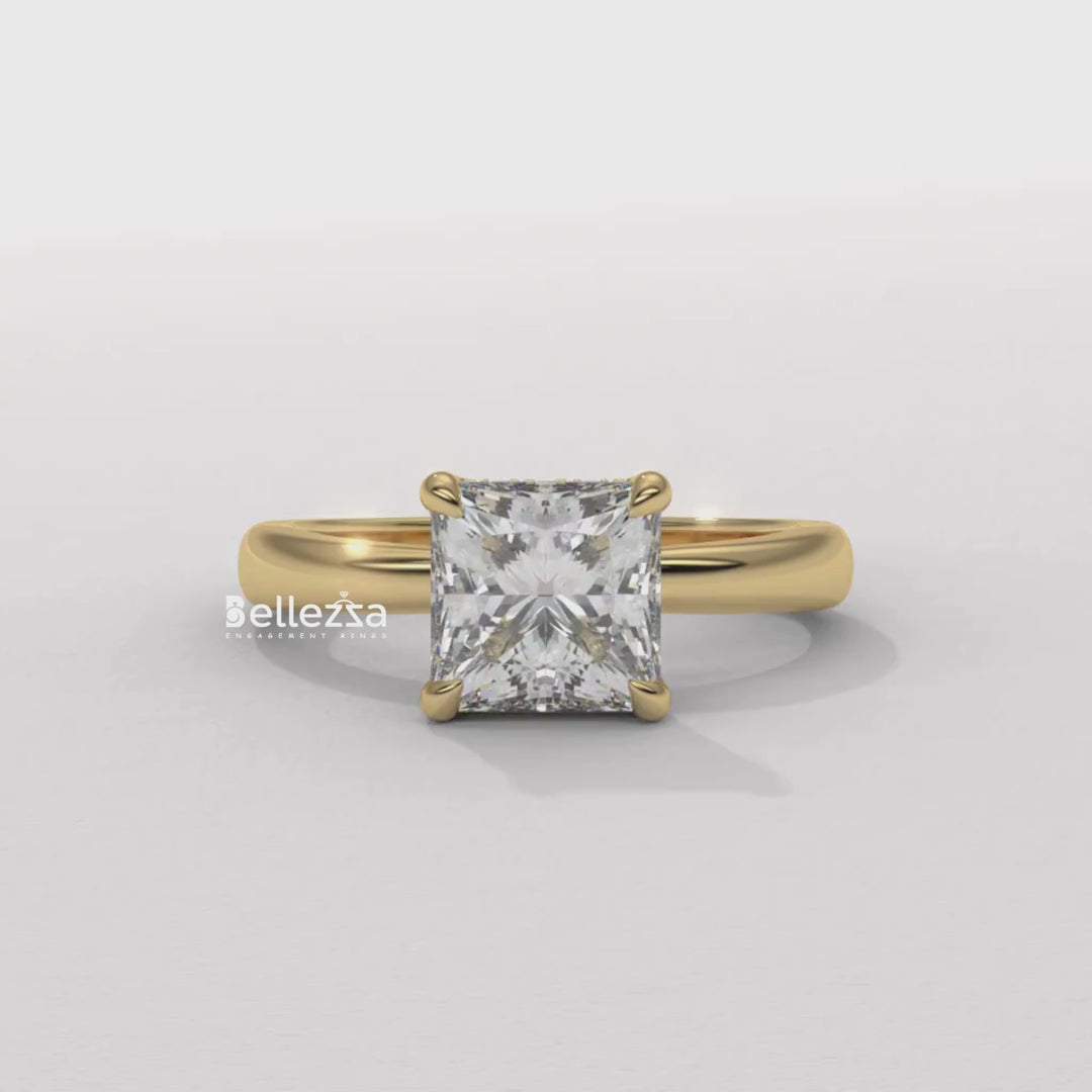 1.0-2.0CT Princess Cut CVD Diamond Hidden Halo Engagement Ring