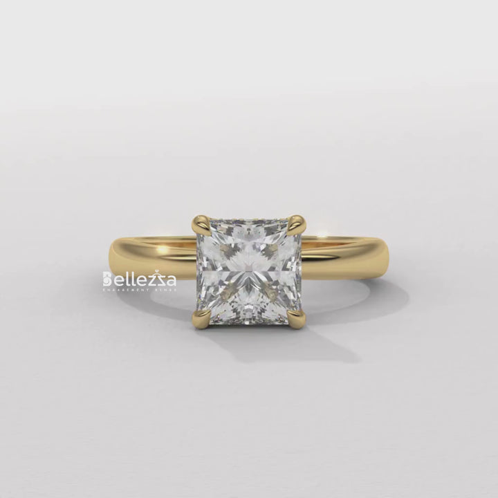 1.0-2.0CT Princess Cut CVD Diamond Hidden Halo Engagement Ring