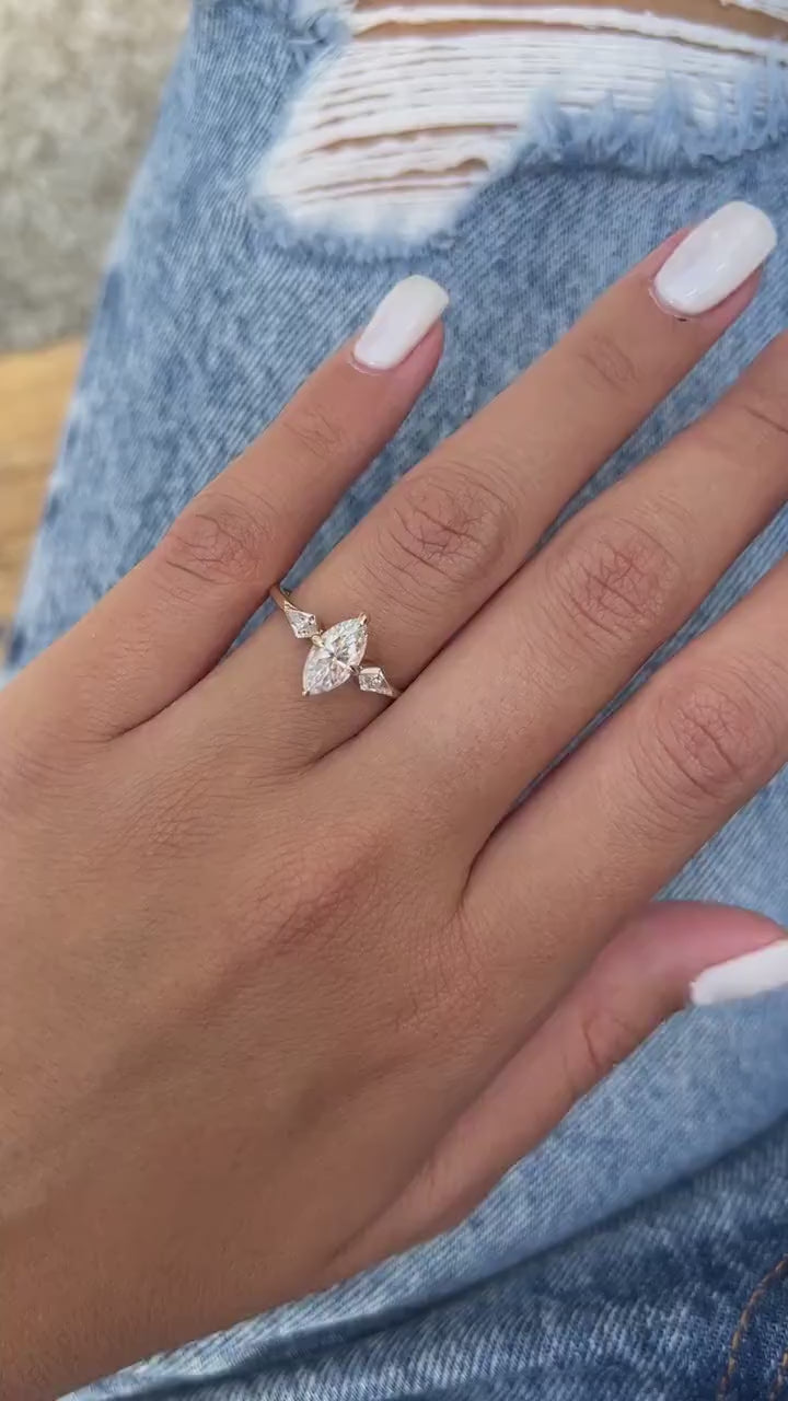 1.0 CT Marquise Cut Three Stone Moissanite Diamond Engagement Ring