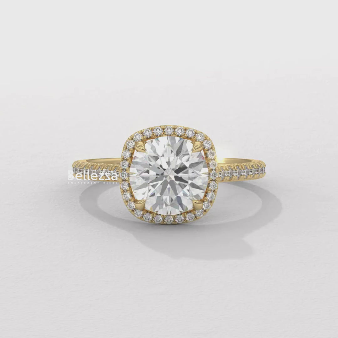 1.0-2.0CT Round Cut Halo Pave Setting Lab Grown Diamond Engagement Ring
