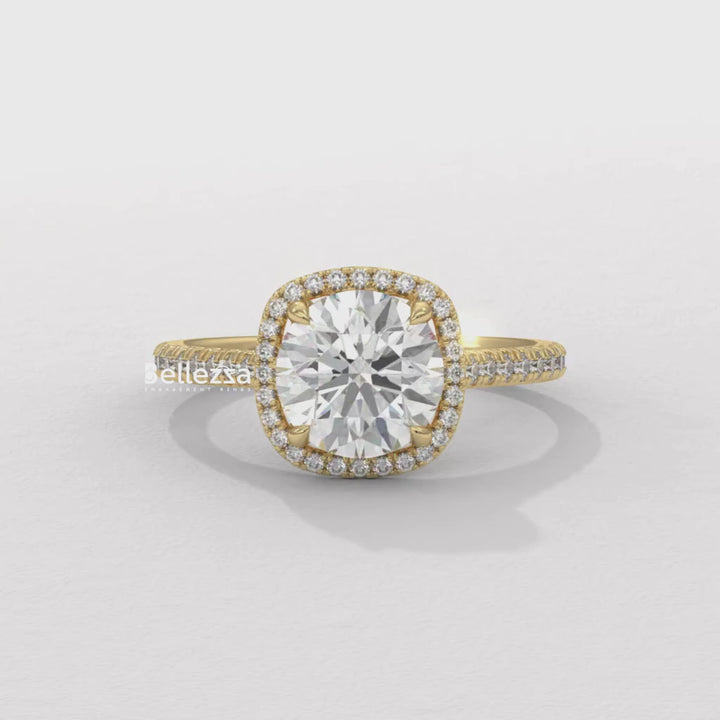 1.0-2.0CT Round Cut Halo Pave Setting Lab Grown Diamond Engagement Ring