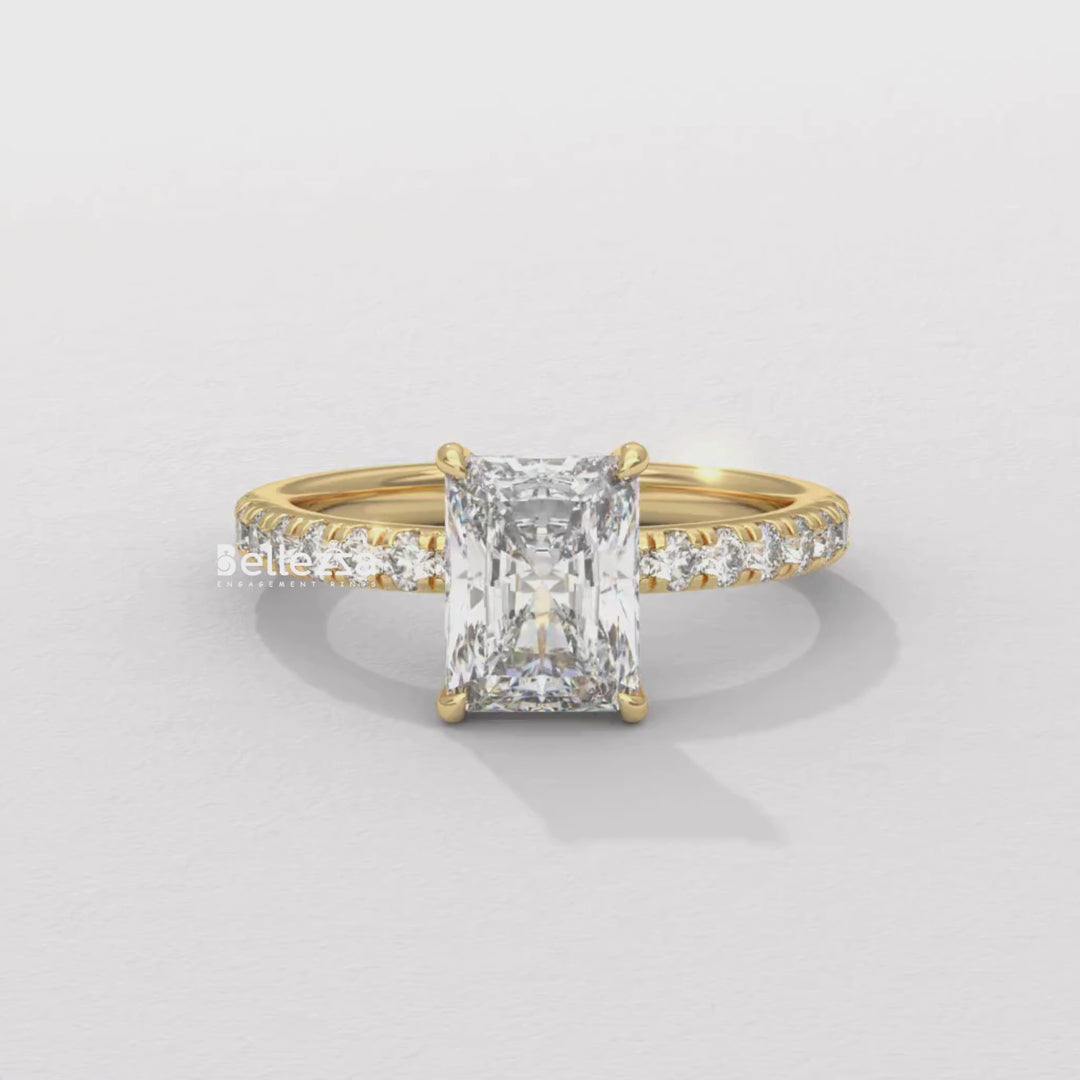 1.50-2.50CT Radiant Cut Hidden Halo Lab Grown Engagement Ring