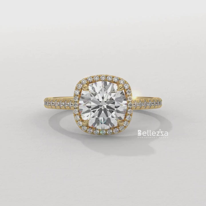 1.0-2.0CT Round Cut Halo Pave Setting Lab Grown Diamond Engagement Ring