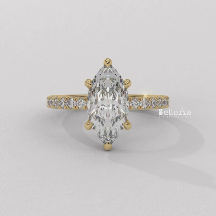 2.50-3.50CT Marquise Cut CVD Diamond Pave Setting Engagement Ring