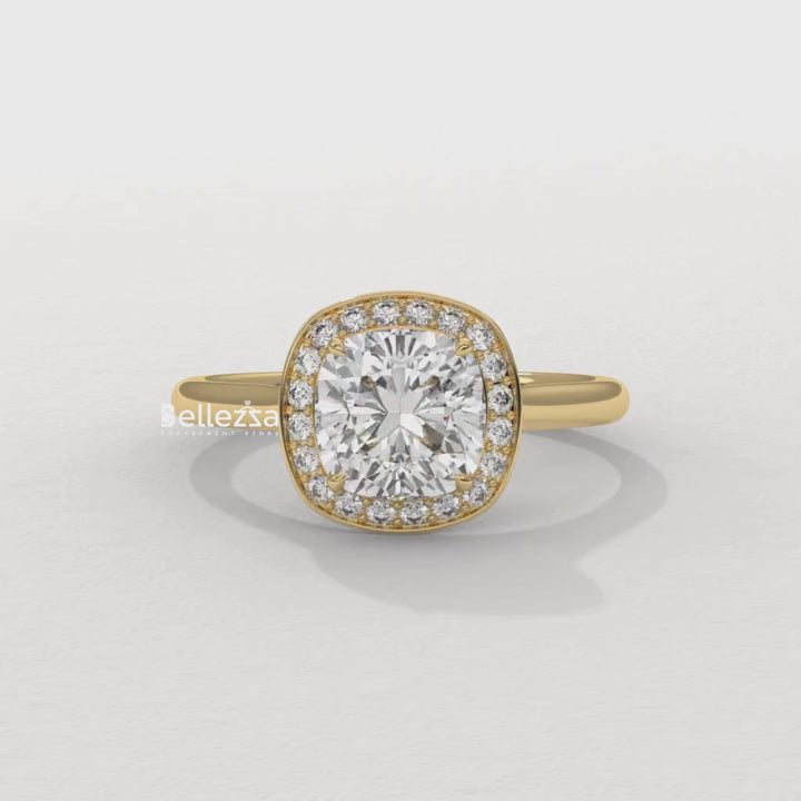 1.50-2.50CT Cushion Cut CVD Diamond Halo Setting Engagement Ring