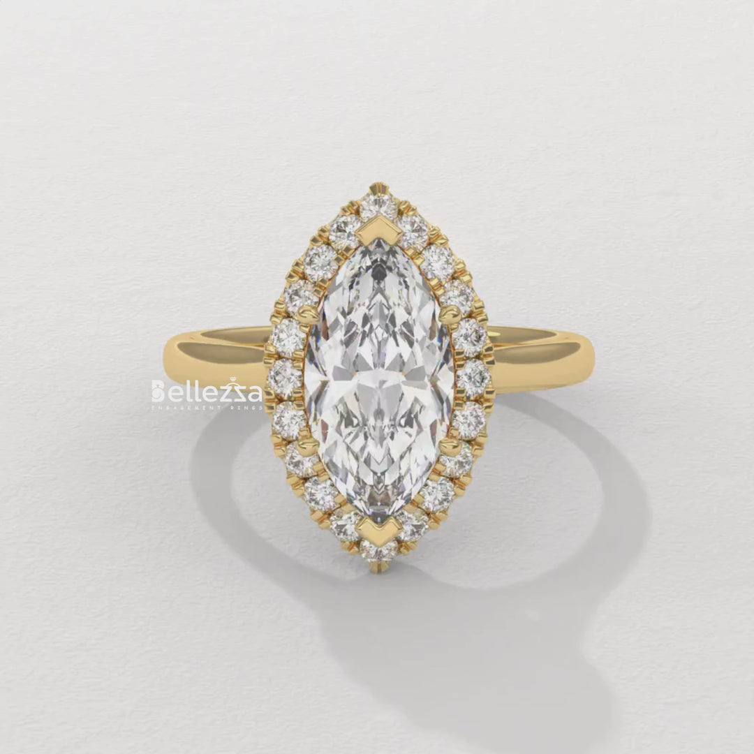 1.50-2.50CT Marquise Cut CVD Diamond Halo Setting Engagement Ring