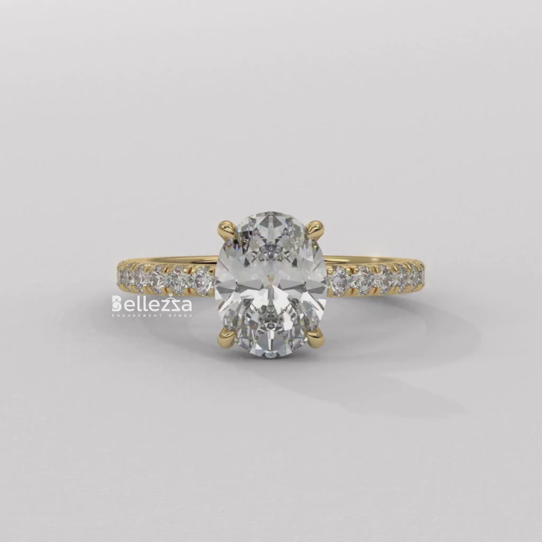 1.0-2.0CT Oval Cut CVD Diamond Pave Setting Engagement Ring