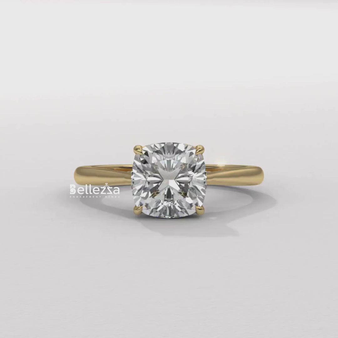 1.50-2.50CT Cushion Cut Diamond Hidden Halo Lab Grown Engagement Ring