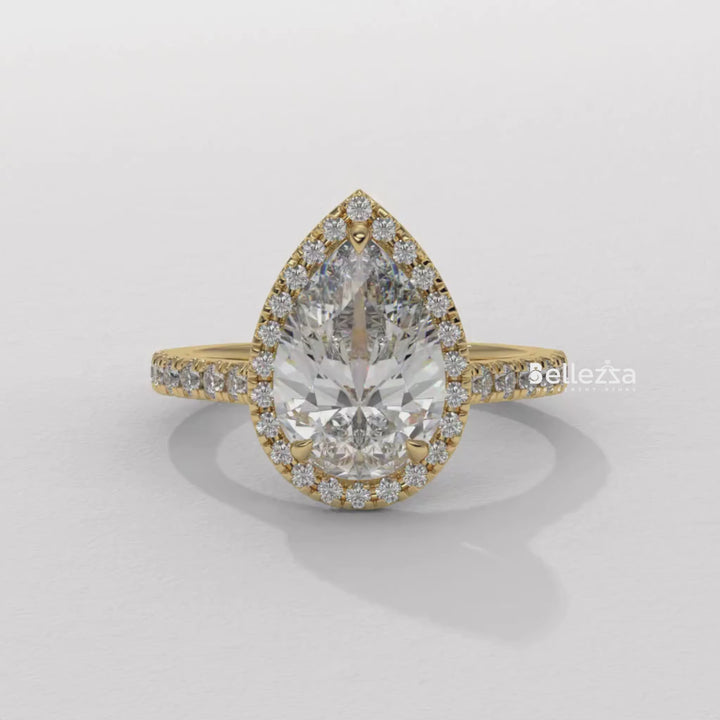 1.50-2.50CT Pear Cut CVD Diamond Halo Pave Setting Engagement Ring