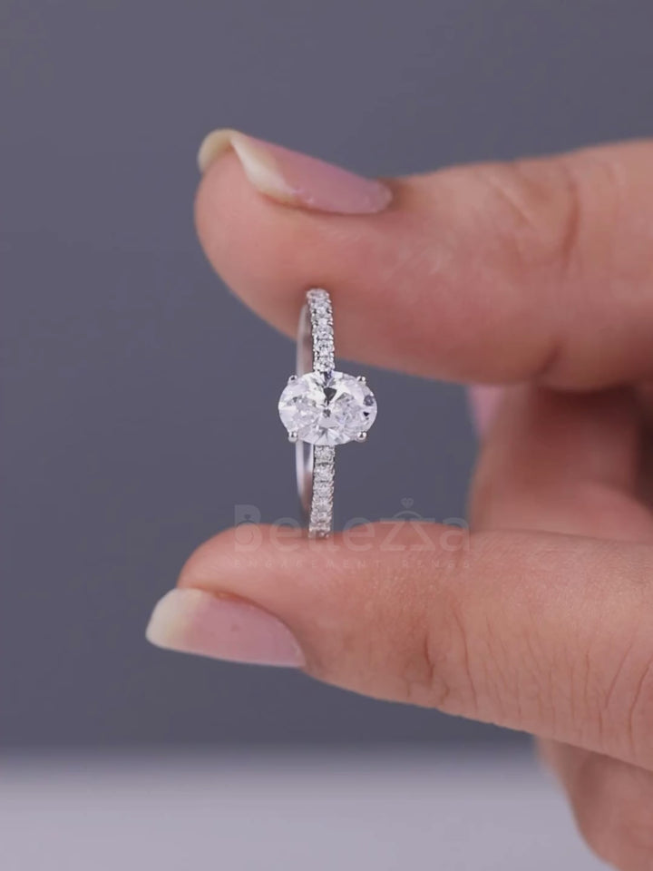 1.0CT Oval Cut Pave Setting Moissanite Engagement Ring