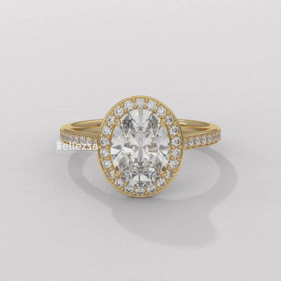 2.0-3.0CT Oval Cut Halo Pave Setting Lab Grown Diamond Engagement Ring