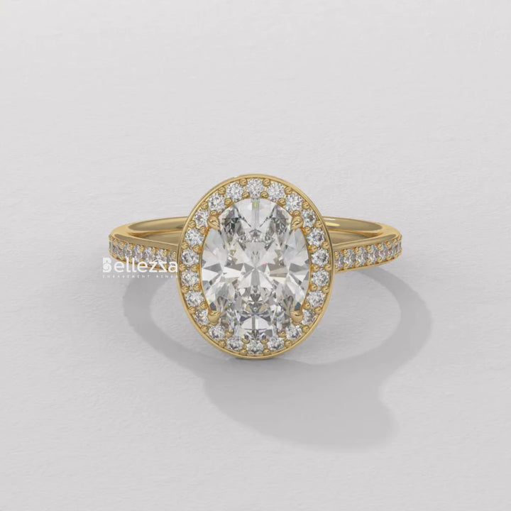 2.0-3.0CT Oval Cut Halo Pave Setting Lab Grown Diamond Engagement Ring