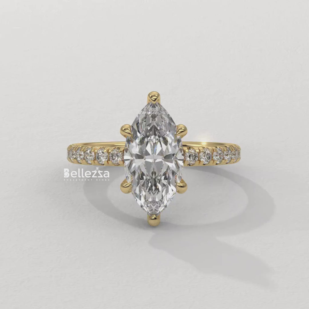 2.0-3.0CT Marquise Cut CVD Diamond Pave Setting Engagement Ring