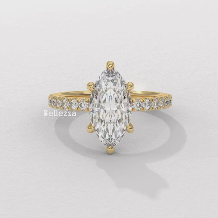 2.50-3.50CT Marquise Cut CVD Diamond Pave Setting Engagement Ring