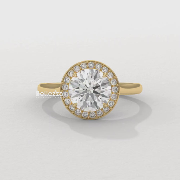 1.50-2.50CT Round Cut CVD Diamond Halo Setting Engagement Ring