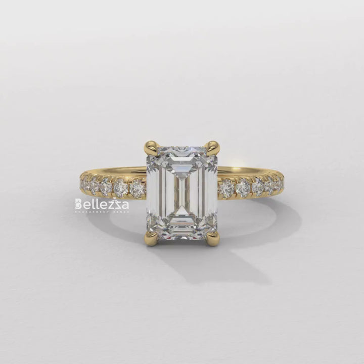 1.50-2.50CT Emerald Cut Lab Grown Diamond Pave Setting Engagement Ring