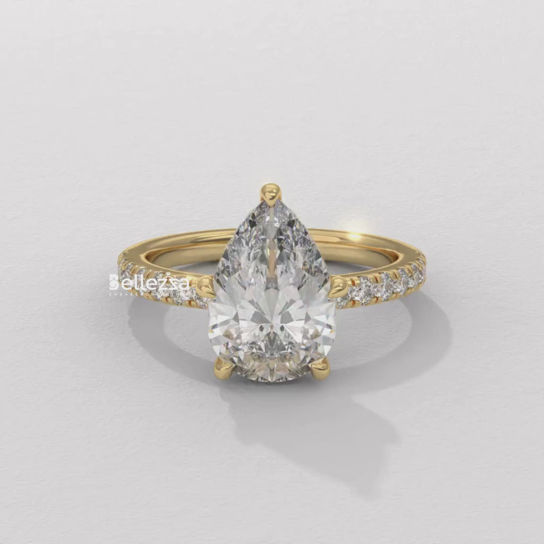 1.50-2.50CT Pear Cut Diamond Pave Setting Lab Grown Engagement Ring