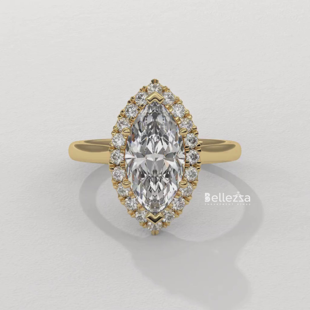 1.50-2.50CT Marquise Cut CVD Diamond Halo Setting Engagement Ring