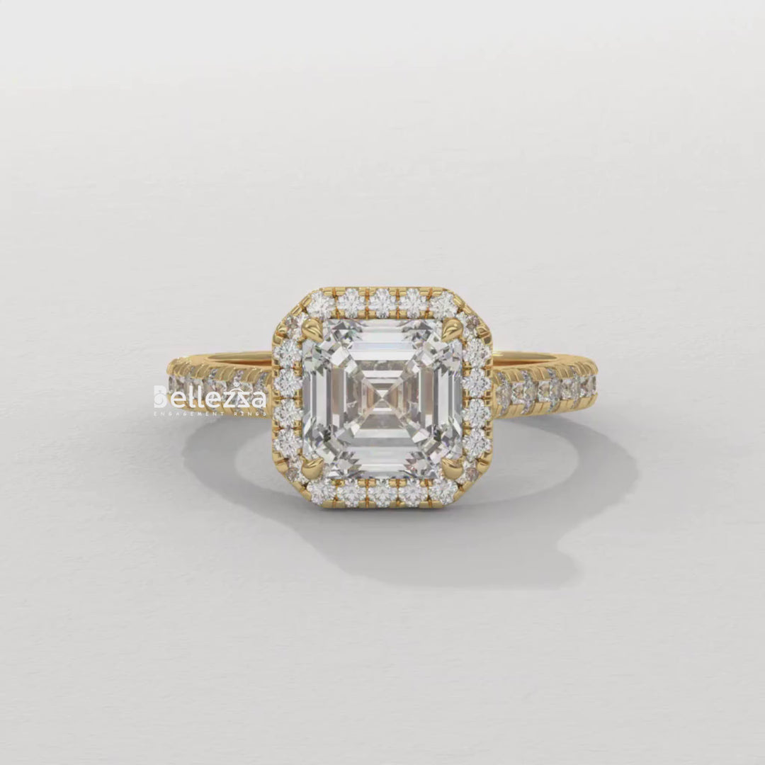 1.0-2.0CT Asscher Cut CVD Diamond Halo Setting Engagement Ring