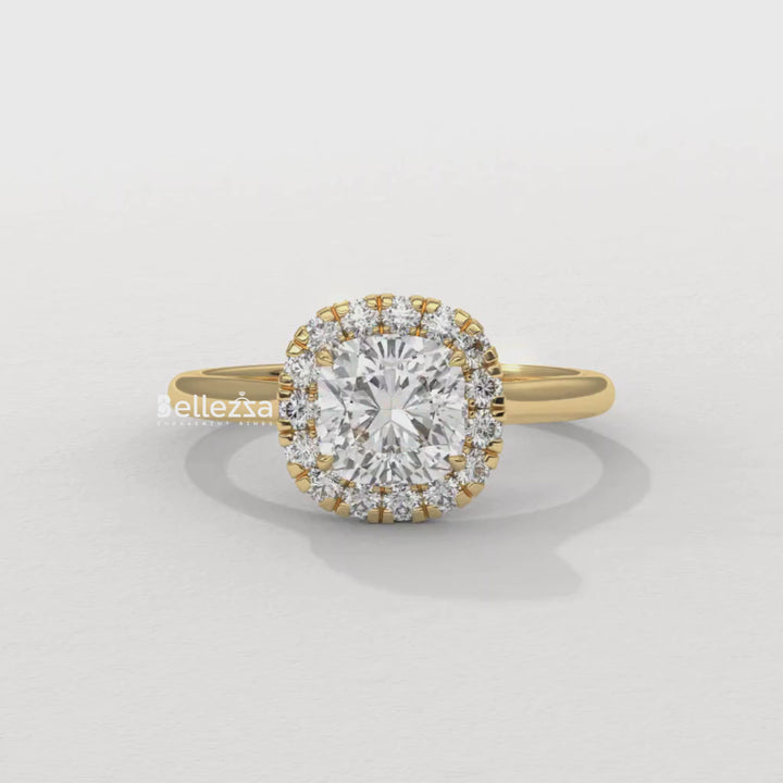1.0-2.0CT Cushion Cut Lab Grown Diamond Halo Setting Engagement Ring