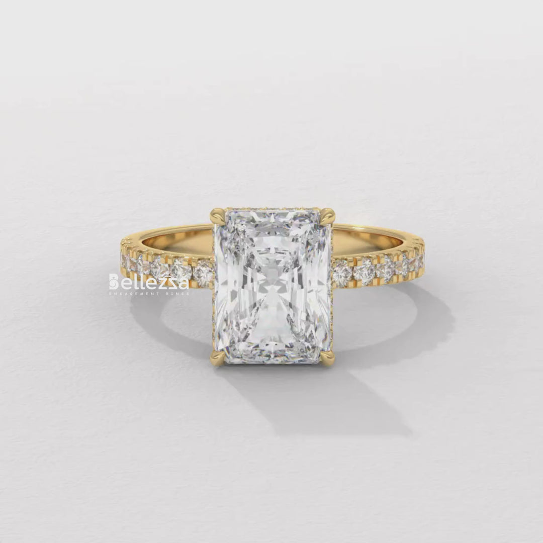 1.50-2.50CT Radiant Cut CVD Diamond Pave Setting Engagement Ring