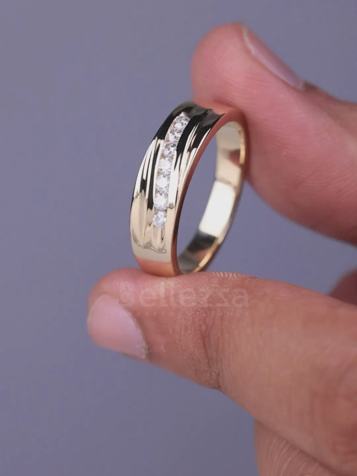 1.0CTW Round Cut Channle Set Men's Wedding Band