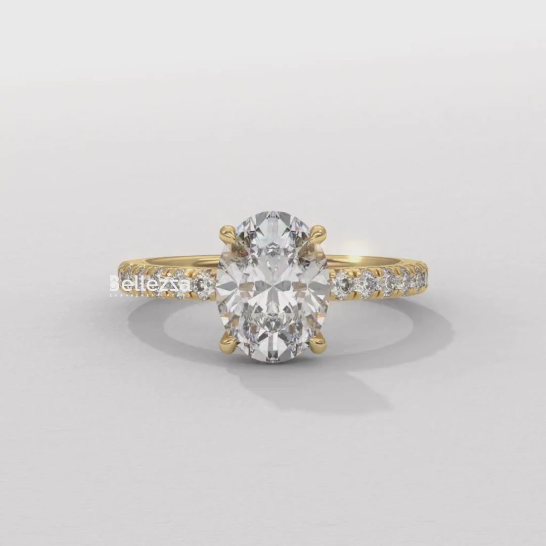 1.0-2.0CT Oval Cut CVD Diamond Pave Setting Engagement Ring