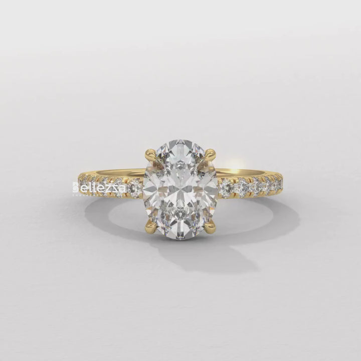 1.0-2.0CT Oval Cut CVD Diamond Pave Setting Engagement Ring