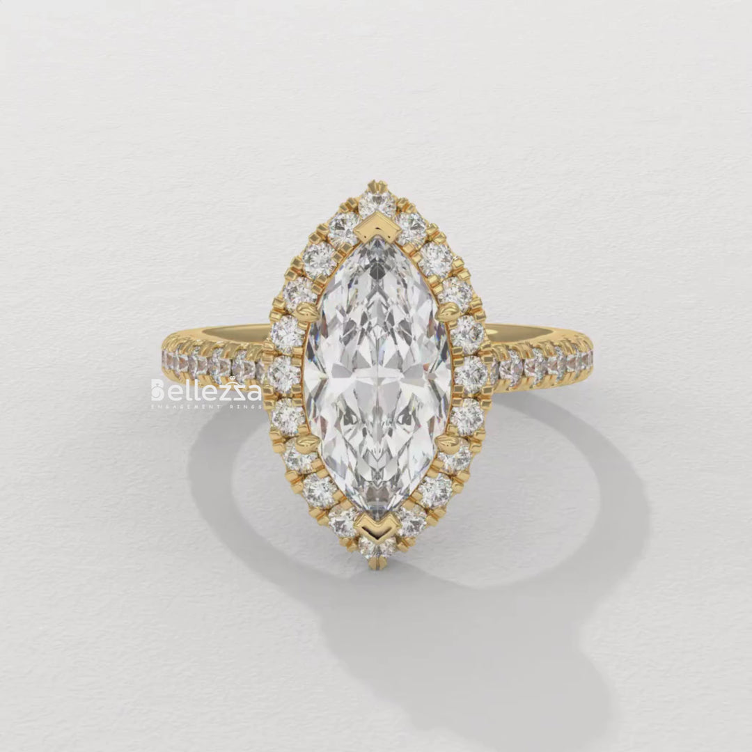 1.50-2.50CT Marquise Cut CVD Diamond Halo Pave Set Engagement Ring