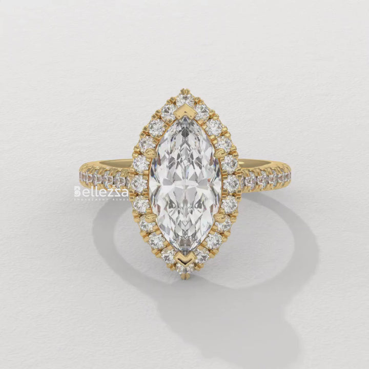 1.50-2.50CT Marquise Cut CVD Diamond Halo Pave Set Engagement Ring