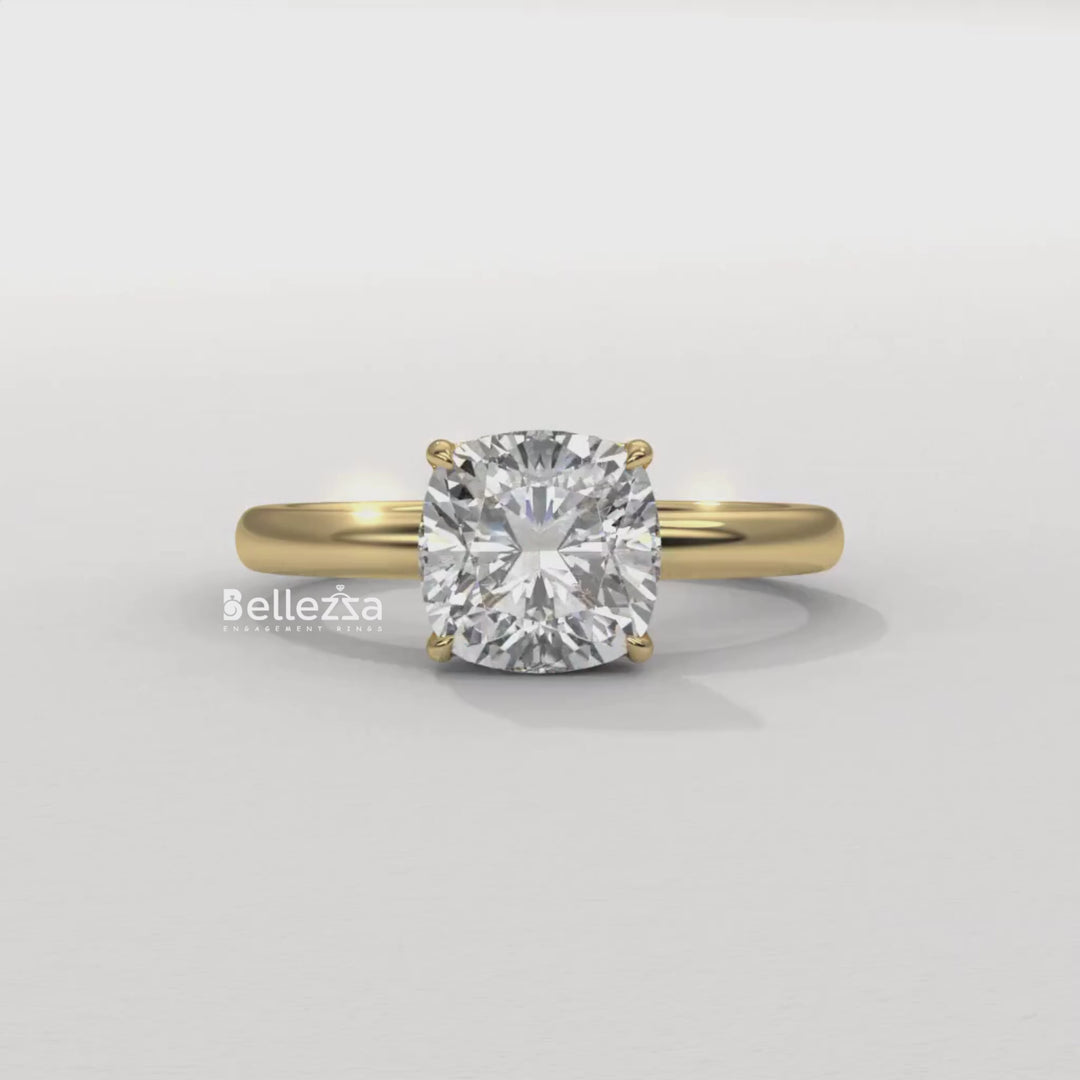 1.0-2.0CT Cushion Cut Lab Grown Diamond Hidden Halo Engagement Ring