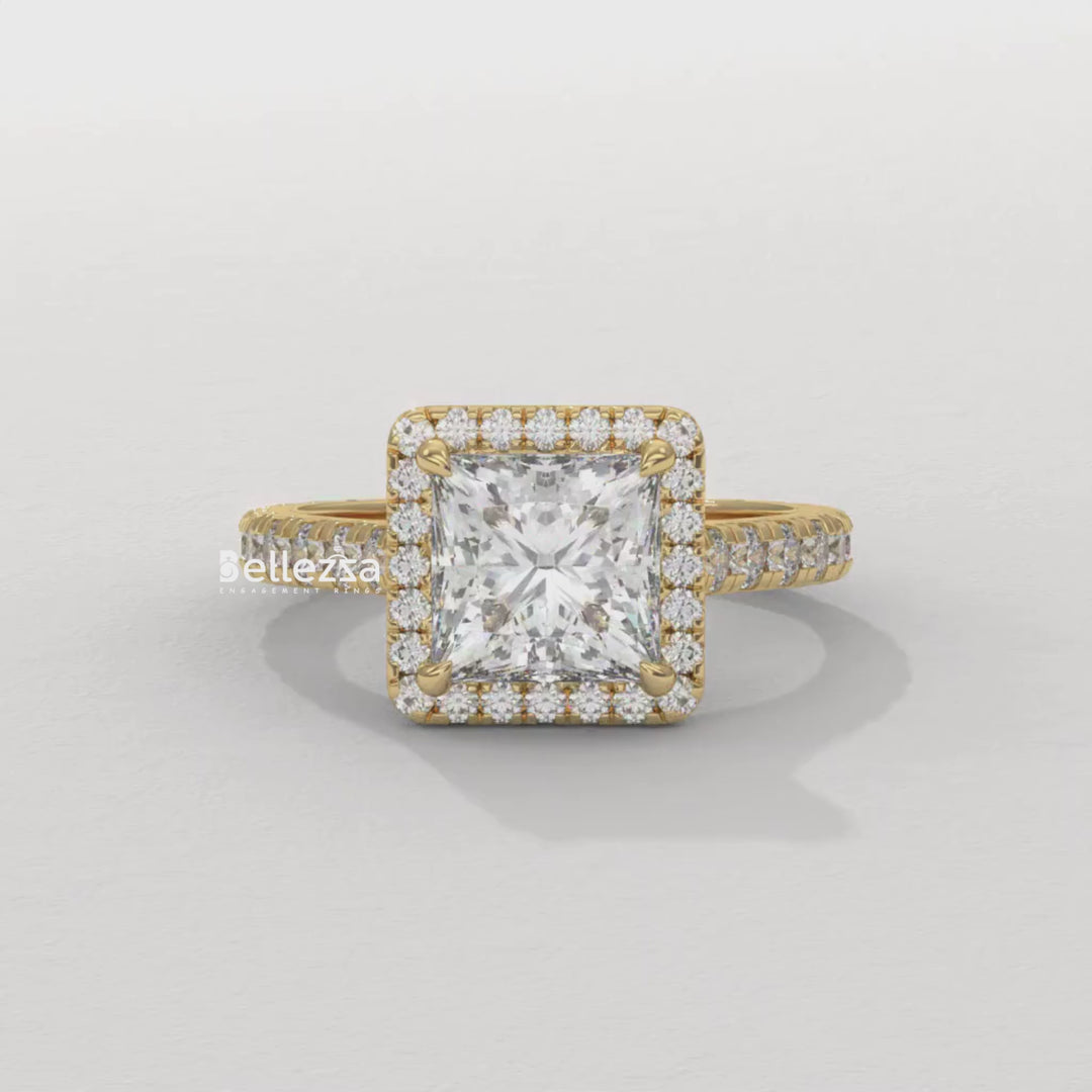 1.0-2.0CT Princess Cut Halo Pave Lab Grown Engagement Ring