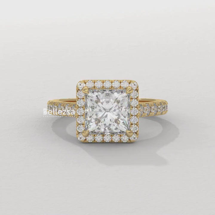 1.0-2.0CT Princess Cut Halo Pave Lab Grown Engagement Ring